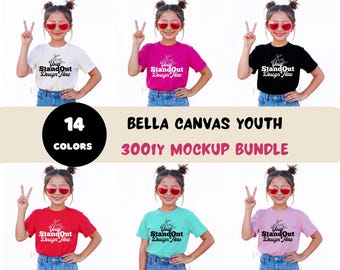 Bella Canvas 3001Y Youth T-Shirt Mockup Bundle | Girl Model Kids Tee Shirt Mockups | BC3001Y Bella Canvas Youth Tee Trendy Mock-up Pack