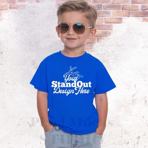 Bella Canvas 3001Y Royal Tshirt Mockup, BC 3001Y youth boy Model MockUp, Bella Canvas kids T-Shirt Trendy Summer Mockup, Youth T-shirt Mock