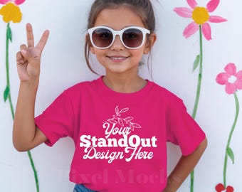 Maqueta de camiseta juvenil Heliconia Comfort Colors 9018, maqueta de camiseta rosa para niña CC9018, maqueta de camiseta infantil Trendy CC9018