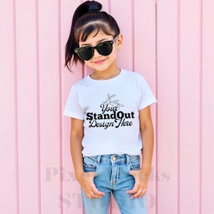 Rabbit Skins 3321 White Toddler Fine Jersey Tee Mockup, RS 3321 White Mockup, Toddlers Shirt Mocks, Kids T-Shirt Mock Girl Model Mock up