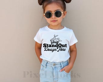 Rabbit Skins 3321 White Fine Jersey Tee Toddler Mockup, 3321 Kids T-Shirt Mockup White, Trendy Cute Summer Girl Mockup, Toddler Shirt Mockup