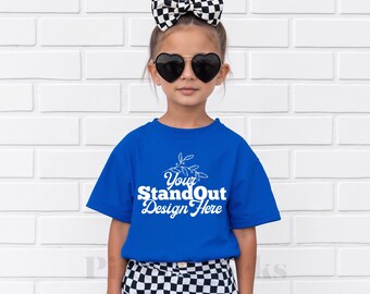 Gildan 5000B Royal Youth Tshirt Mockup, G5000B Royal T-shirt Girl Mock-up, Gildan Summer Trendy Minimal Tee Shirt Girl Model Mockup