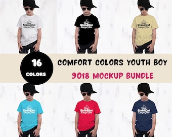 Comfort Colors 9018 Youth Tshirts Mockup Bundle, CC9018 boy Model T-Shirt Mock-up Bundle, Neutral Simple CC9018 Youth Boy Model Mockups