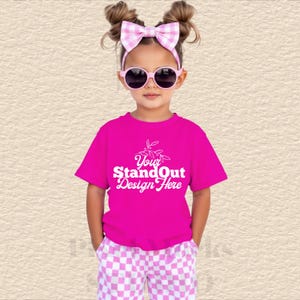 Bella Canvas 3001Y Berry Pink Tshirt Mockup, Hot Pink 3001Y young girl Model Mock-Up,Fuchsia BC 3001Y Youth Kids Trendy Summer Mockup