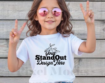 Comfort Colors 9018 Youth White Tee Model Mockup, CC9018 White T-Shirt Girl Model Mock-up, Trendy CC9018 Kids Shirt Model Mockup