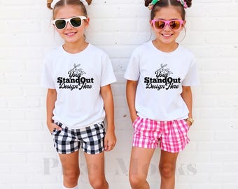 White Bella Canvas 3001Y Sister Girl group Tshirt Mockup, BC 3001Y Group Oversized Tee Models Mock-Up, Bella Canvas kids group Tee Mockup