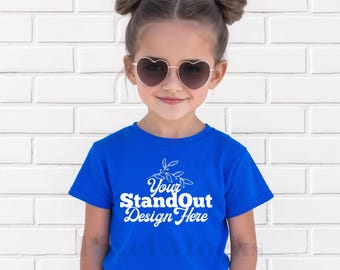 Gildan 5000B Royal Youth Tshirt Mockup, G5000B Royal T-shirt Girl Mock-up, Gildan Summer Trendy Minimal Tee Shirt Girl Model Mockup
