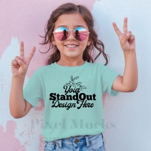 Comfort Colors 9018 Youth Island Reef Tee Model Mockup, CC9018 Island Reef T-Shirt Girl Model Mock-up, Trendy CC9018 Kids Shirt Model Mockup