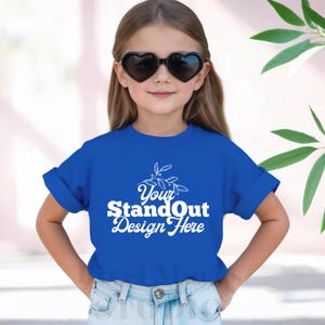 Bella Canvas 3001Y Royal Tshirt Mockup, BC 3001Y Youth MockUp, BC3001Y kids Royal Neutral and Stylish Minimal Aesthetic Shirt Summer mockup