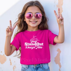 Berry Bella Canvas 3001Y Tshirt Mockup, Girl&#39;s Tee Modeled Mock-Up, Bella Canvas kids Berry T-Shirt Mockup, BC 3001Y Youth Trendy Mockup