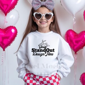 Gildan 18000B White Mockup, Youth 18000B Crewneck Sweatshirt Trendy Model Mockups, G180 White Sweater Girl Mockup, Gildan Sweatshirt Mockup