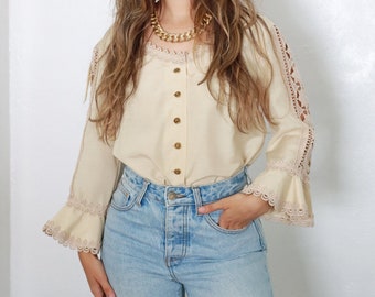 1970s Embroidered Bell Sleeve Top