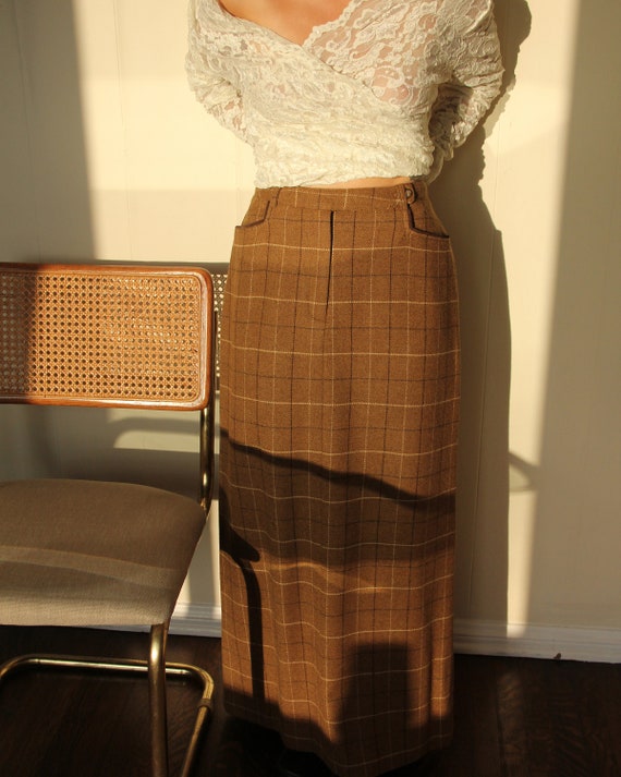Vintage 1970s Harold's Plaid Wool Maxi Skirt - S /