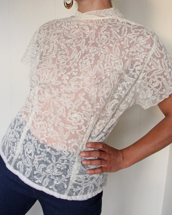 Vintage 1950s Cream Lace Shel Top - S / M