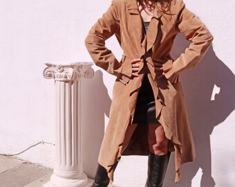 1990s Suede Longline Ruffled Coat