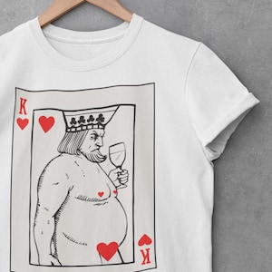 T-shirt Heren Hart Koning Grappige Koning met Wijn Grappig Kaartspel