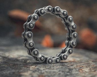 Bicycle Chain Ring 925 Sterling Silver, Handmade Biker Wedding Band, Unique Motorcycle Jewelry Gift for Men, Custom Motor Chain Band Ring
