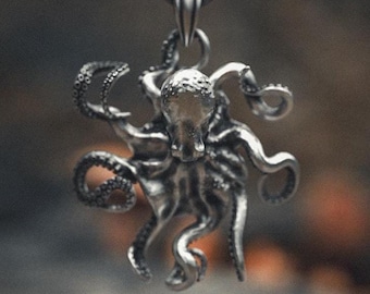 Handmade Sterling Silver Octopus Necklace - Sea Animal Pendant