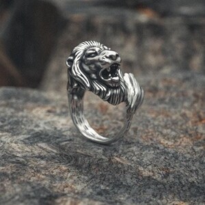 Silver Roaring Lion Ring, 925 Sterling Silver, Unisex Bold Design