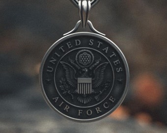 Air Force Pendant Sterling Silver 925 Military Necklace USAF Eagle Medal Veteran Gift Patriotic Aviation Jewelry