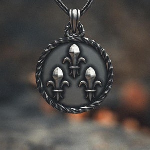 Fleur De Lis Necklace 925 Sterling Silver, Royal French Pendant, Medieval Renaissance Jewelry, Handmade Oxidized Medallion