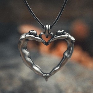Heart Necklace Sterling Silver 925 Artistic Couple Pendant Romantic Love Gift Valentine Anniversary Present Modern