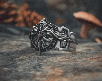 Legend King Ring 925 Sterling Silver Fantasy Medieval Crown Sword Design Handmade Gothic Statement Band Unisex RPG Gamer Gift