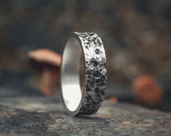 Moon Surface Silver Adjustable Ring - Celestial Jewelry for Space Enthusiasts