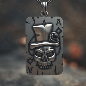 925 Sterling Silber Schädel Lucky Poker Card Halskette für Männer, Gothic Schmuck