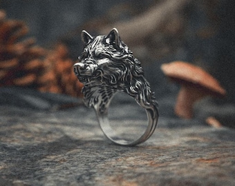 Wolf Ring 925 Sterling Silver Handcrafted, Medieval Animal Head Design, Gothic Statement Band, Unisex Nature Jewelry Gift