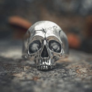 Skull Ring 925 Sterling Silver - Anatomical Death Head Ring - Gothic Biker Statement Jewelry