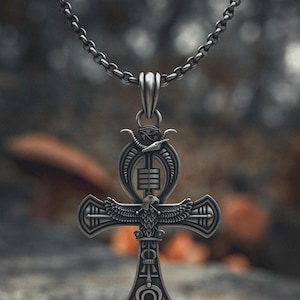 Ankh Pendant 925 Sterling Silver | Egyptian Cross Necklace | Handcrafted Eye of Horus Jewelry | Ancient Symbol of Life Protection Amulet