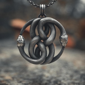 Double Snake Necklace 925 Sterling Silver | Handmade Infinity Serpent Pendant | Ancient Symbol Jewelry | Ouroboros Design | Gothic Spiritual