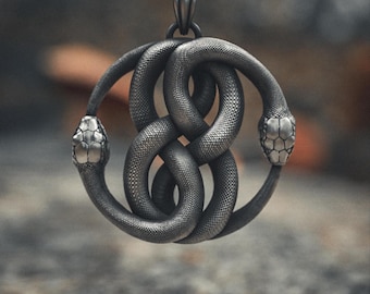 Double Snake Necklace 925 Sterling Silver | Handmade Infinity Serpent Pendant | Ancient Symbol Jewelry | Ouroboros Design | Gothic Spiritual