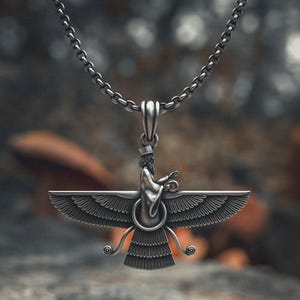Faravahar Pendant - 925 Sterling Silver Persian Symbol Necklace with Human Figure - Ancient Wisdom Jewelry for Men