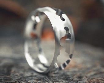 Puzzle Ring 925 Sterling Silver - Interlocking Band Design - Modern Minimalist Wedding Ring