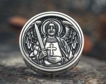 Archangel Michael Ring 925 Sterling Silver Guardian Angel Signet Ring Religious Protection Jewelry Handcrafted Spiritual Ring