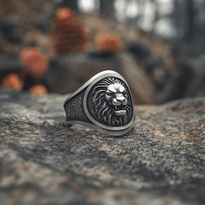 Lion Ring 925 Sterling Silver | Men's Detailed Lion Head Signet Ring | Handcrafted Animal Statement Ring | Silver Animal Jewelry