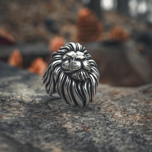 Lion Ring 925 Sterling Silver | Handcrafted Lion Head Statement Ring | Men's Zodiac Leo Jewelry | King of Jungle Gift