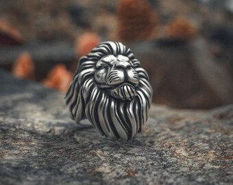 Handcrafted 925 Sterling Silver Big Lion Ring Lion Zodiac Leo King