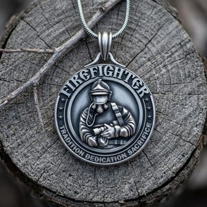 Firefighter Pendant Sterling Silver 925 First Responder Medal Necklace Honor Courage Service Gift EMT Fireman Jewelry