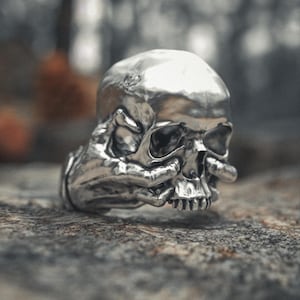Skull Ring 925 Sterling Silver Handcrafted Gothic Biker Jewelry Mens Signet Ring Statement Piece Dark Art Silver Ring
