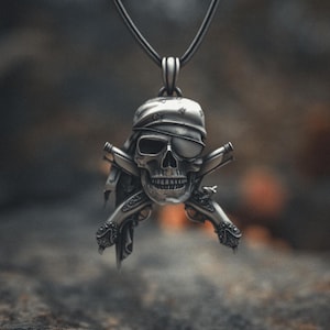 Pirate Skull Necklace - Handcrafted 925 Sterling Silver Skull Pendant, Unique Mens Pirate Jewelry Gift, Gothic Buccaneer Accessory