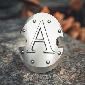 Initial Ring - 925 Sterling Silver Letter A Ring with Greek Key Pattern - Personalized Monogram Signet Ring for Men and Women