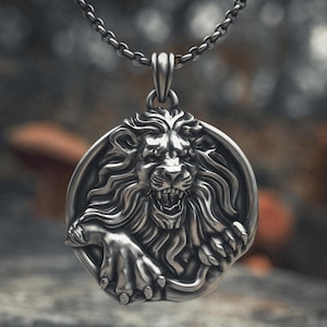 Lion Pendant Necklace 925 Sterling Silver - Powerful Roaring Lion Head Jewelry for Men - Handcrafted Animal Pendant