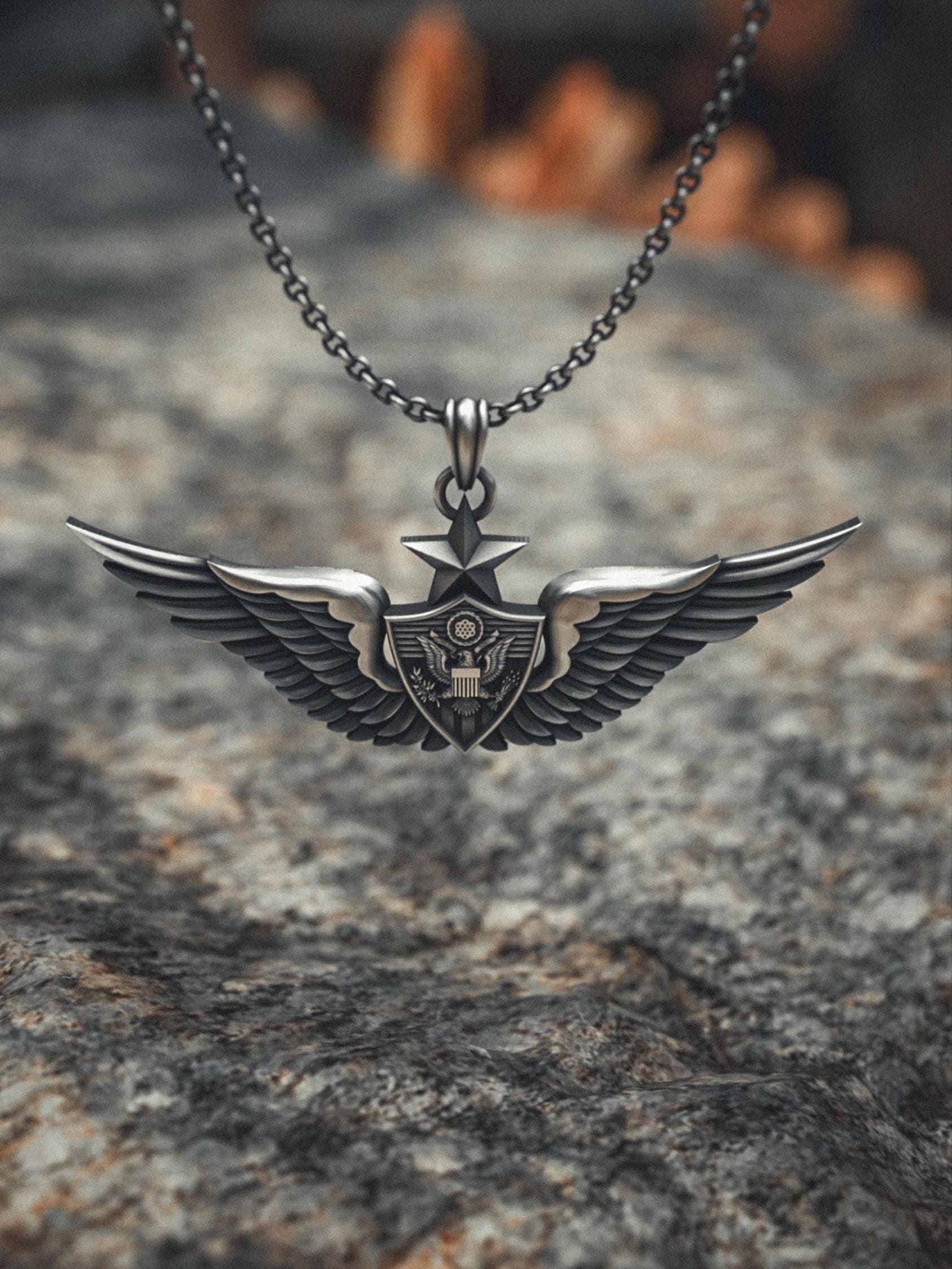 Army Air Force Wings Pendant 925 Sterling Silver | Handcrafted 