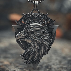 925 Sterling Silver Royal Eagle Necklace - Crowned Bird Pendant with Geometric Triangle - Vintage Floral Motif Bird of Prey Jewelry Gift