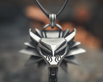 Wolf Pendant 925 Sterling Silver Necklace | Geometric Wolf Head Jewelry | Handcrafted Medieval Fantasy Pendant | Men's Gothic Gift