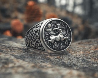 Anillo del zodiaco Sagitario en plata de ley 925: sello de arquero distintivo hecho a mano, joyería celestial, regalo de cumpleaños astrológico unisex.
