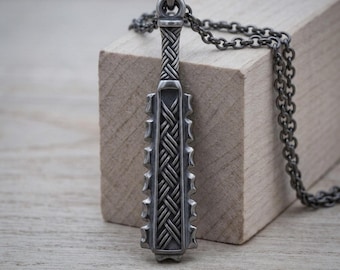 Aztec Macuahuitl Pendant in 925 Sterling Silver, Oxidized Mesoamerican Sword Necklace, Ancient Warrior Jewelry
